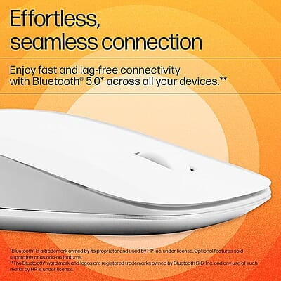 HP 410 Slim White Bluetooth Mouse/Bluetooth 5 connection/12 Month Battery life/1000-2000 dpi Multi-Surface Sensor/Compact and Ambidextrous Design