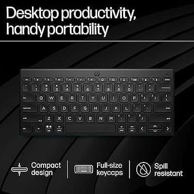 HP 350 Compact Multi-Device Bluetooth Wireless Keyboard; Spill Resistant; Swift Pair; OS Auto-Detection, LED Indicator, Battery Life Up to 24 Months