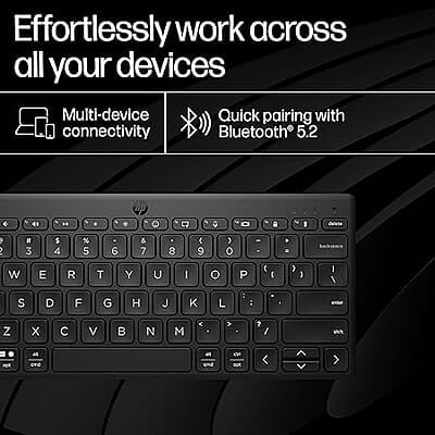 HP 350 Compact Multi-Device Bluetooth Wireless Keyboard; Spill Resistant; Swift Pair; OS Auto-Detection, LED Indicator, Battery Life Up to 24 Months