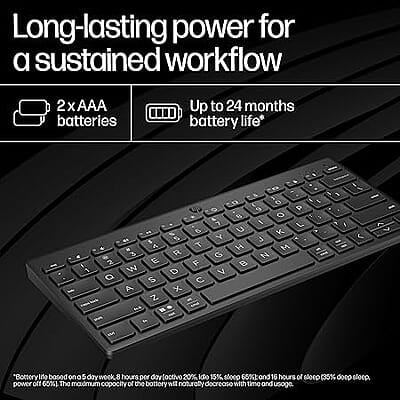 HP 350 Compact Multi-Device Bluetooth Wireless Keyboard; Spill Resistant; Swift Pair; OS Auto-Detection, LED Indicator, Battery Life Up to 24 Months