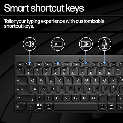 HP 350 Compact Multi-Device Bluetooth Wireless Keyboard; Spill Resistant; Swift Pair; OS Auto-Detection, LED Indicator, Battery Life Up to 24 Months
