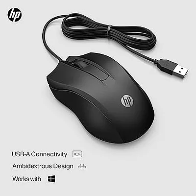 HP Wired Mouse 100 with 1600 DPI Optical Sensor, USB Plug-and -Play,ambidextrous Design, Built-in Scrolling and 3 Handy Buttons. 3-Years Warranty