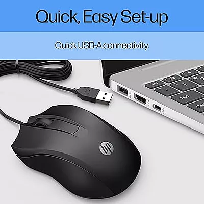 HP Wired Mouse 100 with 1600 DPI Optical Sensor, USB Plug-and -Play,ambidextrous Design, Built-in Scrolling and 3 Handy Buttons. 3-Years Warranty