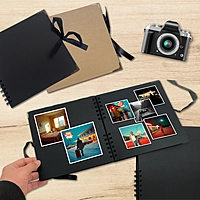 30 Sheets 20x20cm Spiral Bound 180gsm Kraft Scrapbook with Ribbon Closure and Metal Corners