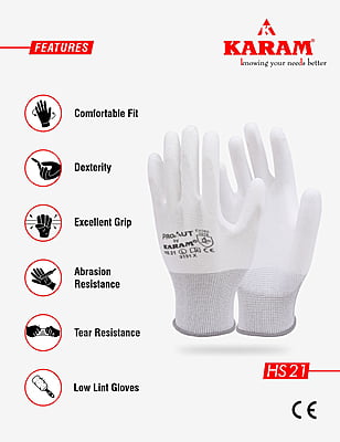 Karam White Polyester Liner with White PU Coati