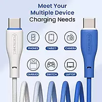 Portronics POR 3010 HUE X USB-C to USB-C Cable – 60W, Dual Tone, Braided, 1M, White & Blue