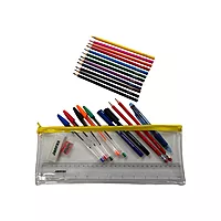 Stationery Filled Yellow Zip 13x5"" Pencil Case with Colouring Pencils