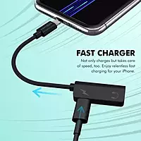 Portronics iKonnect One 2-in-1 8Pin to Aux Audio Adapter with Charging and Music Play for All iOS Mobile Phone Devices , 12cm Wire(Black) Portronics iKonnect One 2-in-1 8Pin to Aux Audio Adapter with Charging and Music Play for All iOS Mobile Phone Devices , 12cm Wire(Black)