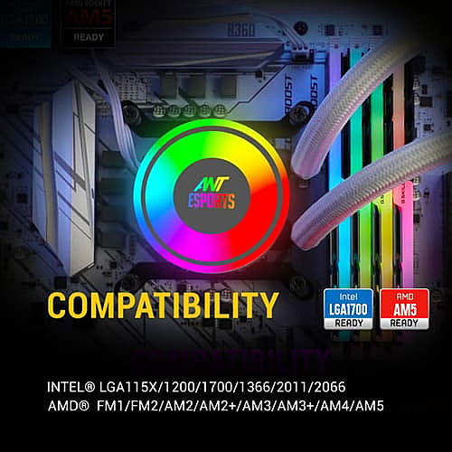 Ant Esports ICE-240 ARGB Liquid Cooler – 240mm AIO | Dual 120mm Fans | White