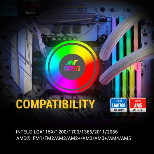 Ant Esports ICE-240 ARGB Liquid Cooler – 240mm AIO | Dual 120mm Fans | White