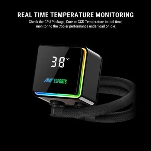 Ant Esports ICEStorm-240 ARGB Liquid CPU Cooler – 240mm AIO | Temp Display | Dual 120mm Fans