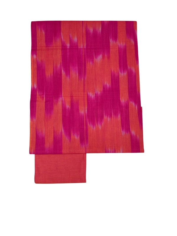 Pink & Orange Pochampally Ikkat Unstitched Salwar kameez dress material with dupatta for Women