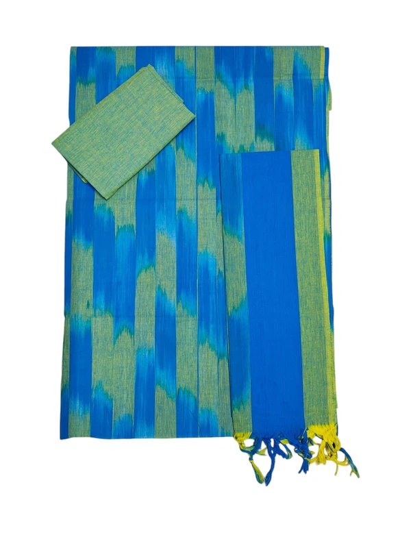 Blue & Green Pochampally Ikkat Unstitched Salwar kameez dress material with dupatta for Women