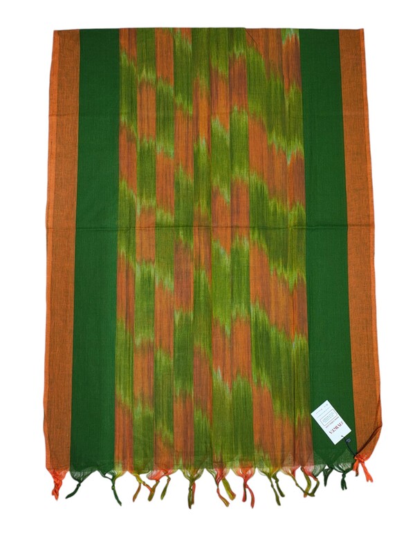 Green & Orange Unstitched Pochampally Ikkat Salwar Suit Set with Dupatta for Women