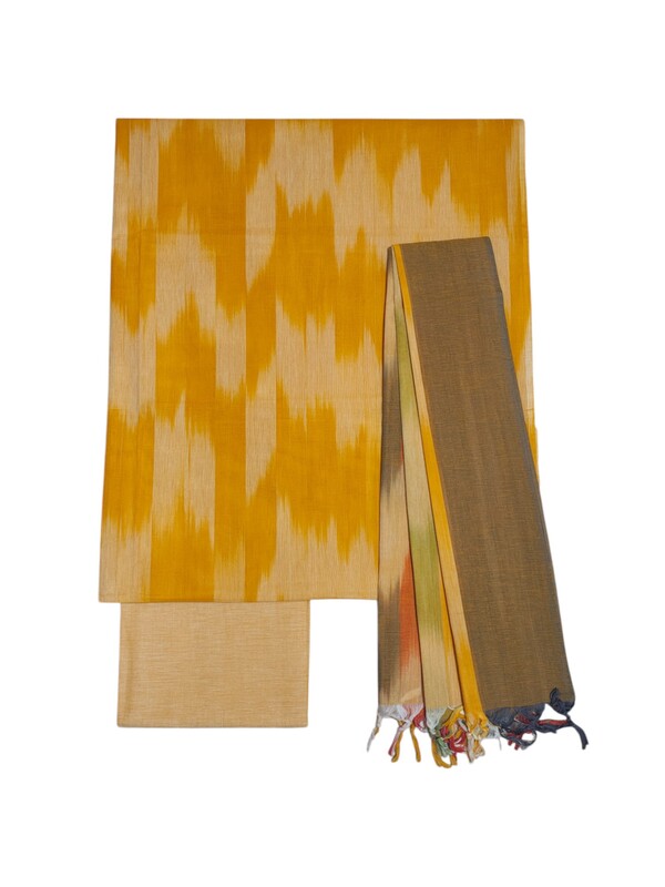 Mustard Pochampally Ikkat Cotton Unstitched Salwar Suit Set with Dupatta