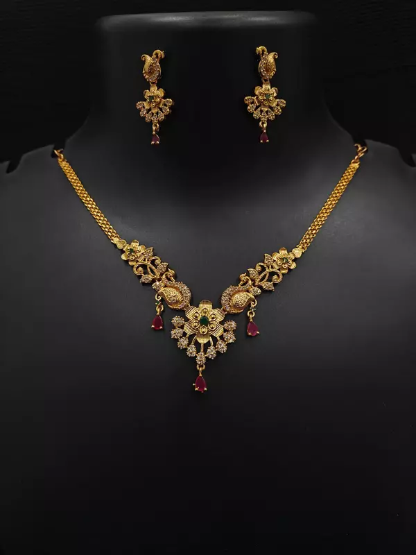 Antique peacock gold floral necklace set