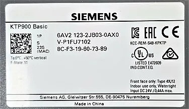 Siemens SIMATIC HMI KTP1200 Basic PN 12" Touch/Key Panel (6AV2123-2JB03-0AX0)