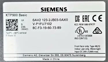 Siemens SIMATIC HMI KTP1200 Basic PN 12" Touch/Key Panel (6AV2123-2JB03-0AX0)
