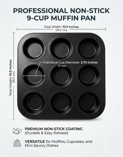 Non stick 9 cavity muffin mould