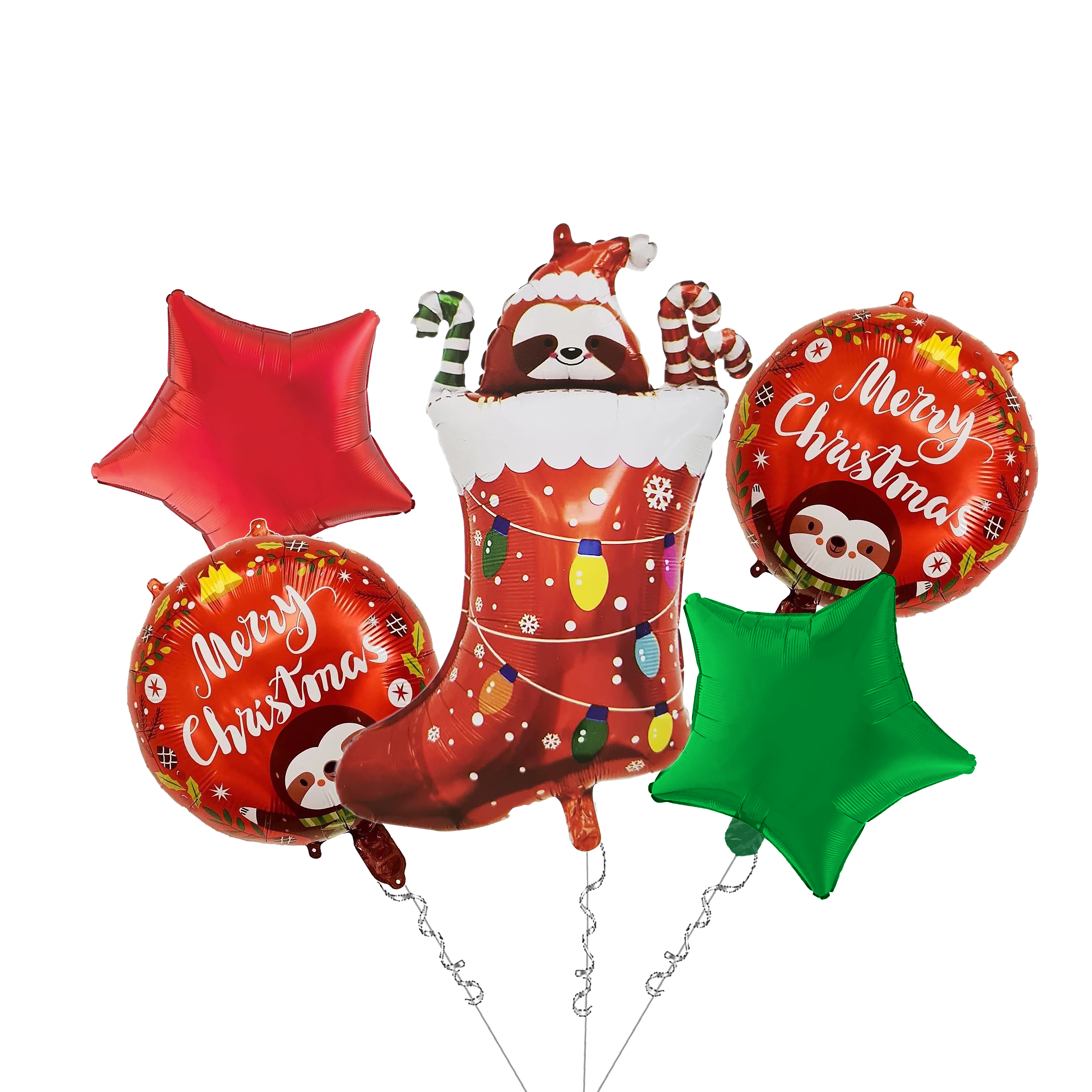 The Magic Balloons - Christmas Theme Foil Balloons For Christmas Party Decoration Pack Of 5pcs Star, Circle, And Stocking Sock foil balloons For Home Office & School Decor Christmas Party Supplier