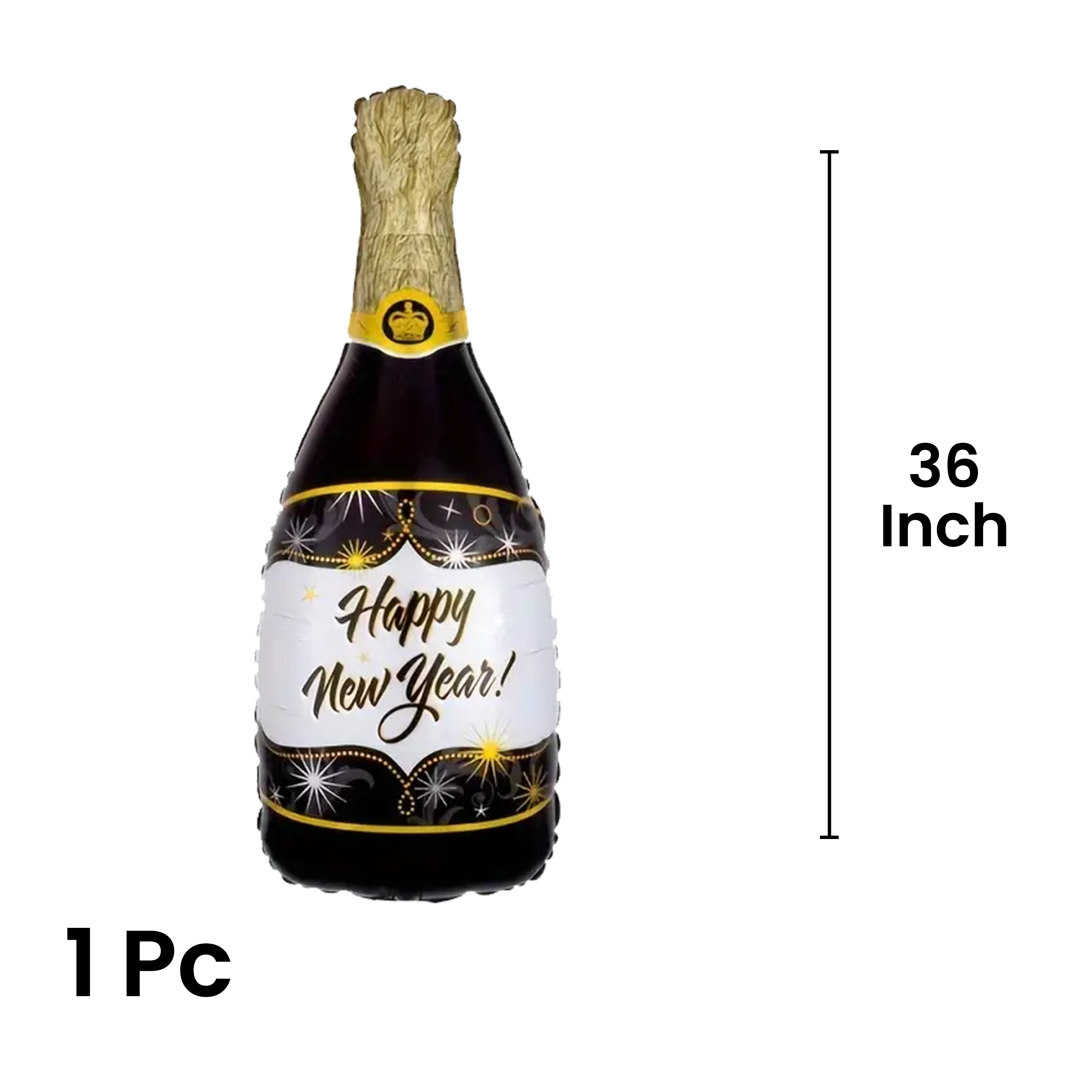 The Magic Balloons - New Year Theme Foil Balloons combo Kit For New Year Party Decoration Pack of 5pcs 2 Stars, 2 Circles And A Big Size Champion Bottle Foil Balloon For Home and Offices.