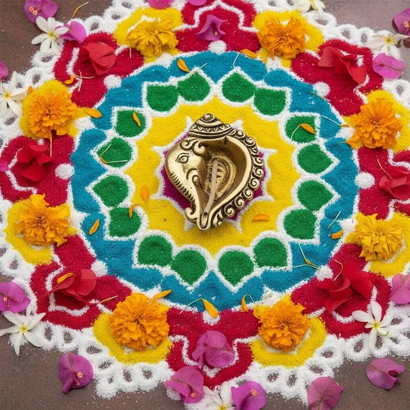 Brass Gajamukh Diya Ganesh and Shank Design Puja Lamp - 3.5 inch Length