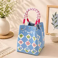 Knitted Bucket Tote Bag with Rope Handles
