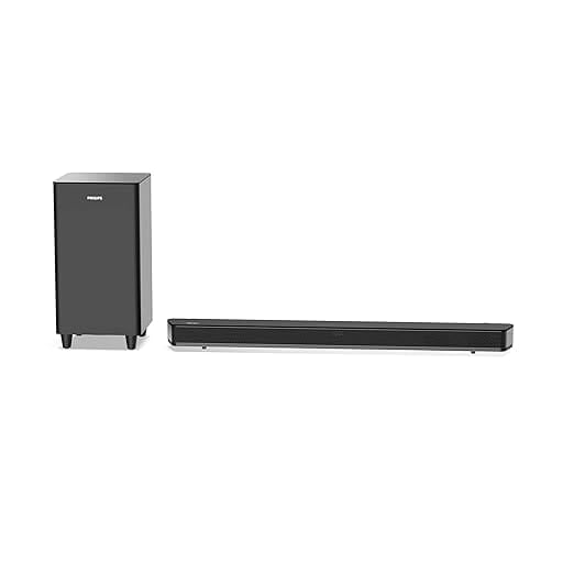 Philips HTL8162 2.1CH 160W Bluetooth Soundbar with Wireless Subwoofer – HDMI ARC, Metal Grille, Glass Top & Touch Control, Black Philips HTL8162 2.1CH 160W Bluetooth Soundbar with Wireless Subwoofer – HDMI ARC, Metal Grille, Glass Top & Touch Control, Black
