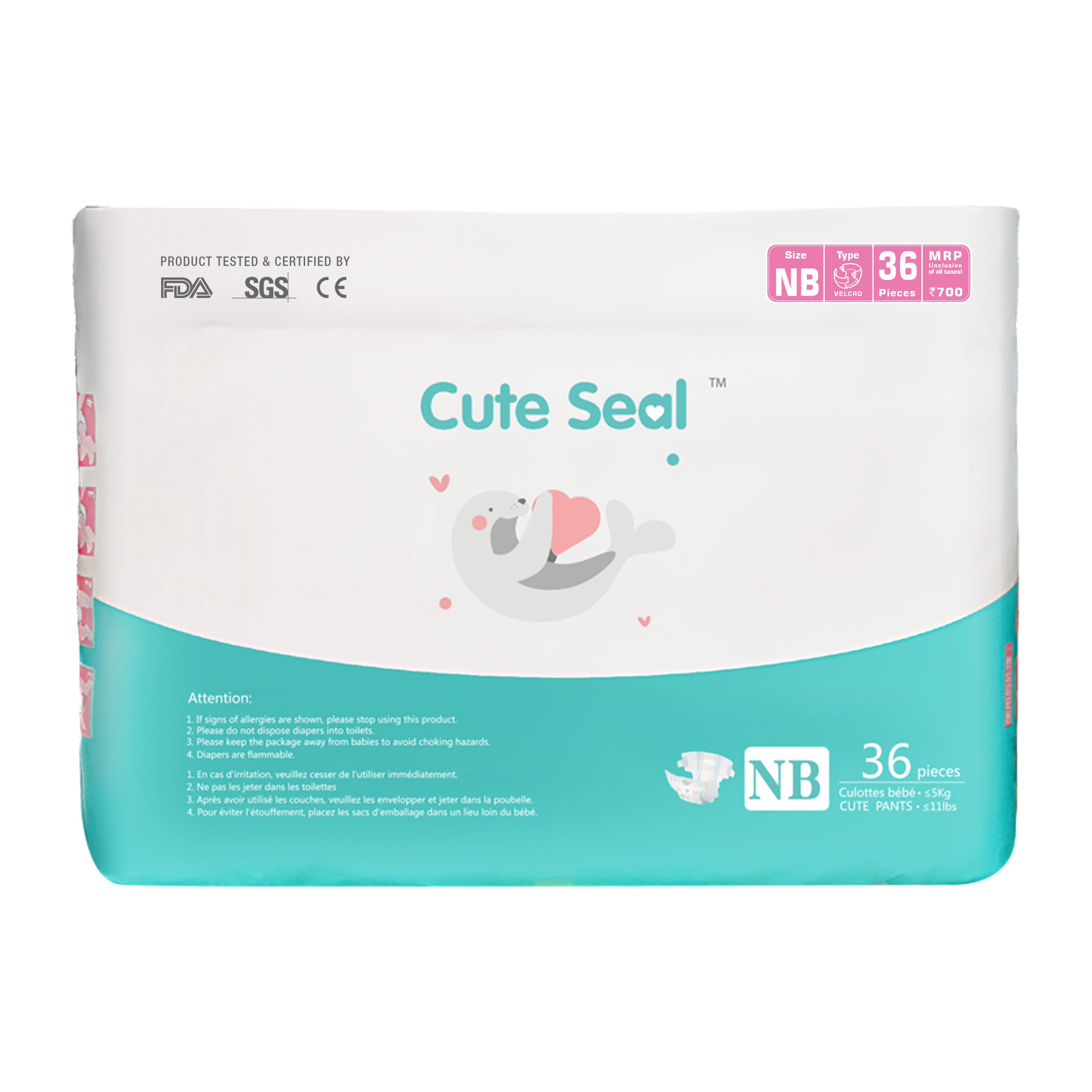 Cuteseal Newborn - Tape/ Velcro - 36pcs (Upto 5kg)