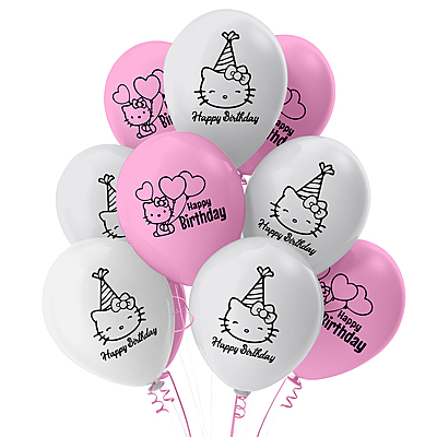 The Magic Balloons-Hello Kitty Happy Birthday Decoration 9 inches pink & white Balloons with Hello Kitty Birthday Balloons for Birthday Party, Hello Kitty Theme Party Decorations pack of 30 pcs-181452