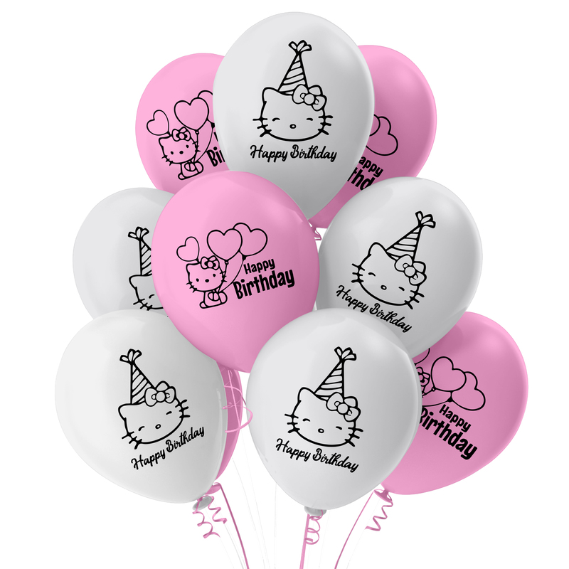 The Magic Balloons-Hello Kitty Happy Birthday Decoration 9 inches pink & white Balloons with Hello Kitty Birthday Balloons for Birthday Party, Hello Kitty Theme Party Decorations pack of 30 pcs-181452