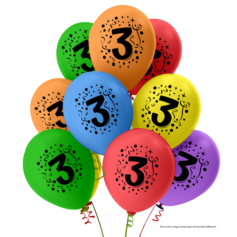 The Magic Balloons- 3 Number Balloons Latex Balloons For Three Number Theme Balloons Pack of 30pcs | Multicolor Balloons Decoration For Birthday Anniversary | Party Supplier