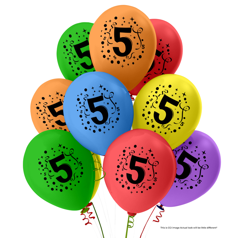 The Magic Balloons- 5 Number Balloons Latex Balloons For Five Number Theme Balloons Pack of 30pcs | Multicolor Balloons Decoration For Birthday Anniversary | Party Supplier