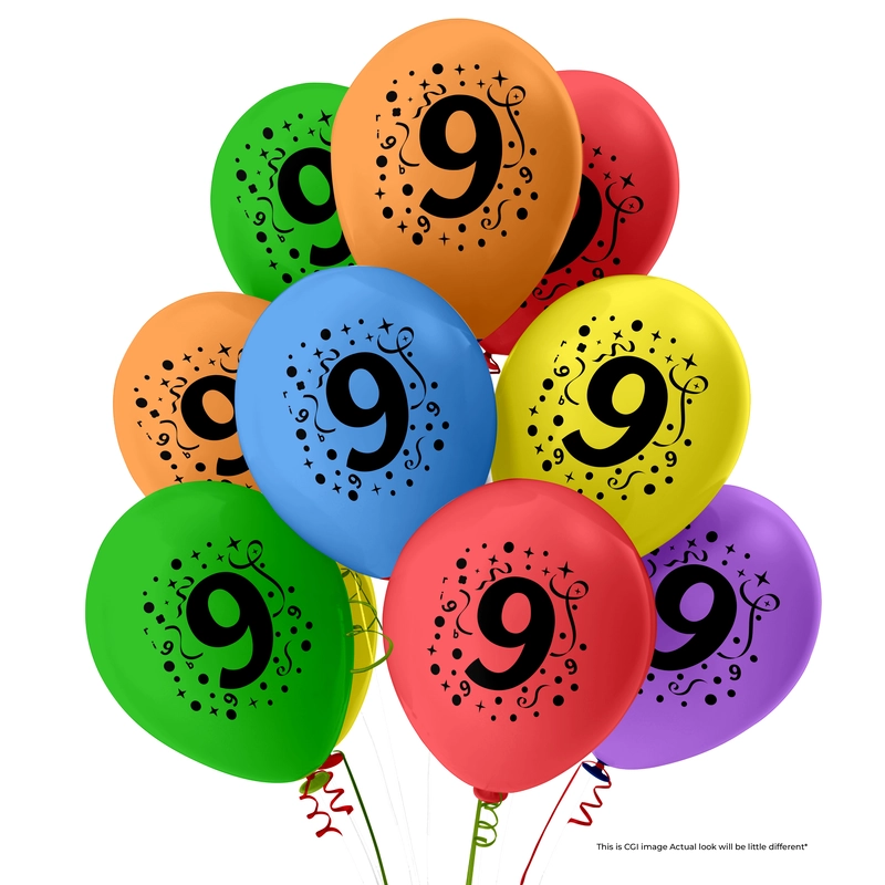 The Magic Balloons- 9 Number Balloons Latex Balloons For Nine Number Theme Balloons Pack of 30pcs | Multicolor Balloons Decoration For Birthday Anniversary | Party Supplier