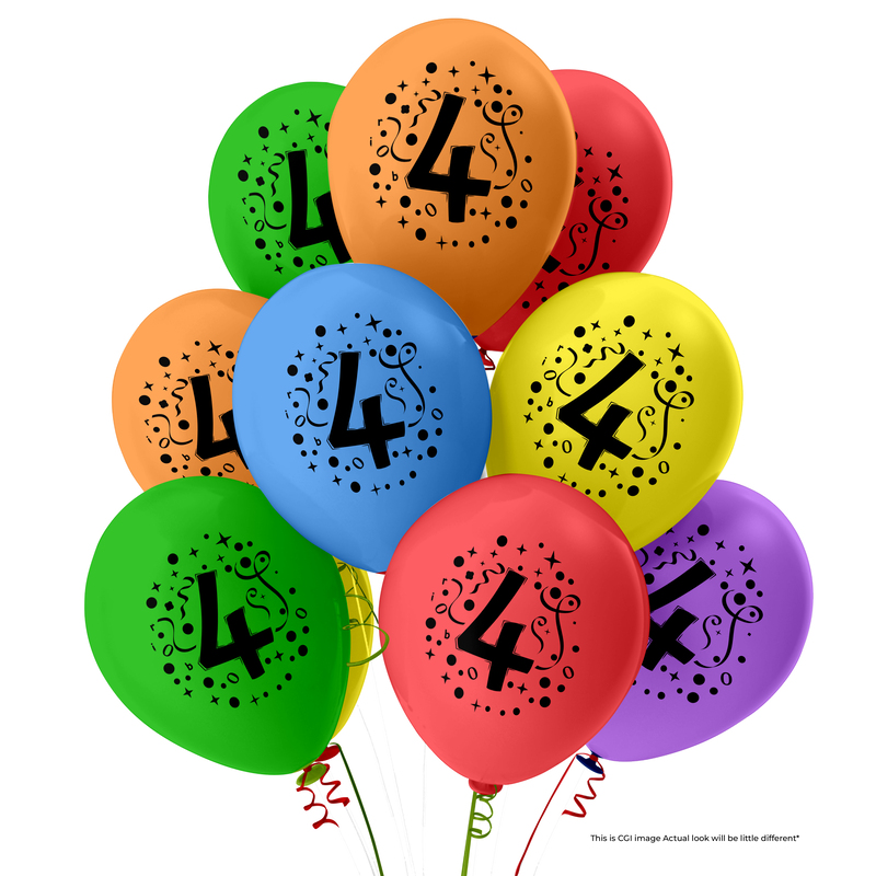 The Magic Balloons- 4 Number Balloons Latex Balloons With Banner For Four Theme Balloons Pack of 21pcs | 20pcs Of Balloons and A Banner | Multicolor Balloons Decoration For Birthday | Party Supplier