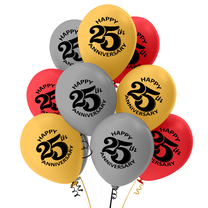 The Magic Balloons Store- Happy 25th Anniversary Party Balloons 25th anniversary printed latex balloons 25 Anniversary decorations Red and Silver balloons Pack of 30