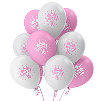 The Magic Balloons Store Sweet 16 Balloons printed balloons for decorations Sweet 16 pre-printed latex balloons with pink and white party balloons - Pack of 30 pcs