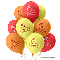 The Magic Balloons Store-Happy Ganesh Chaturthi decoration Balloons, Ganesh Chaturthi decorations at mandaps/ home Pack of 30 multicolour Metallic yellow, metallic orange metallic Red balloons-181453