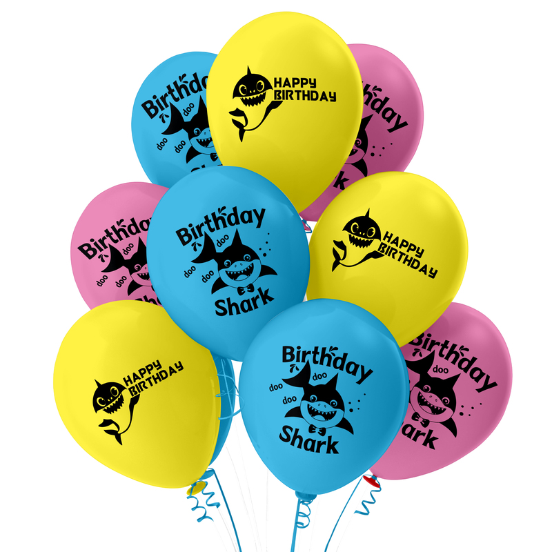 The Magic Balloons-Make a Splash with Baby Shark Themed Happy Birthday Balloons - Pack of 30 Latex Balloons in Pink, Blue, and Yellow for Fun and Colorful Party Decoration and Supplies
