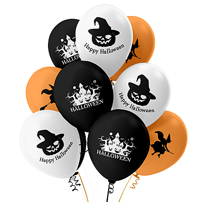 The Magic Balloons Store –Halloween theme decorations party supplies -Halloween theme Party Customized Decoration Balloons latex, Pack of 30 Multicolour Gold, Black, and White Balloons-181479