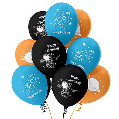 The Magic Balloons Store – Printed Space Theme Birthday Party Decoration Combo Kits – Combo Pack Of 38 Pcs, Foil 5 pcs Set,1 Happy Birthday Banner, 2 Foil Curtains, 30 Balloons-181595