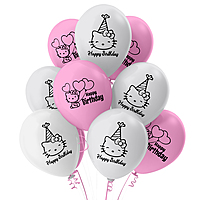 The Magic Balloons Hello Kitty Birthday Party Decoration combo kits –Hello Kitty Birthday Combo Pack of 38 Pcs, foil 5 pcs Set,1 Happy Birthday banner, 2 Foil Curtains,30 Printed Balloons-181454