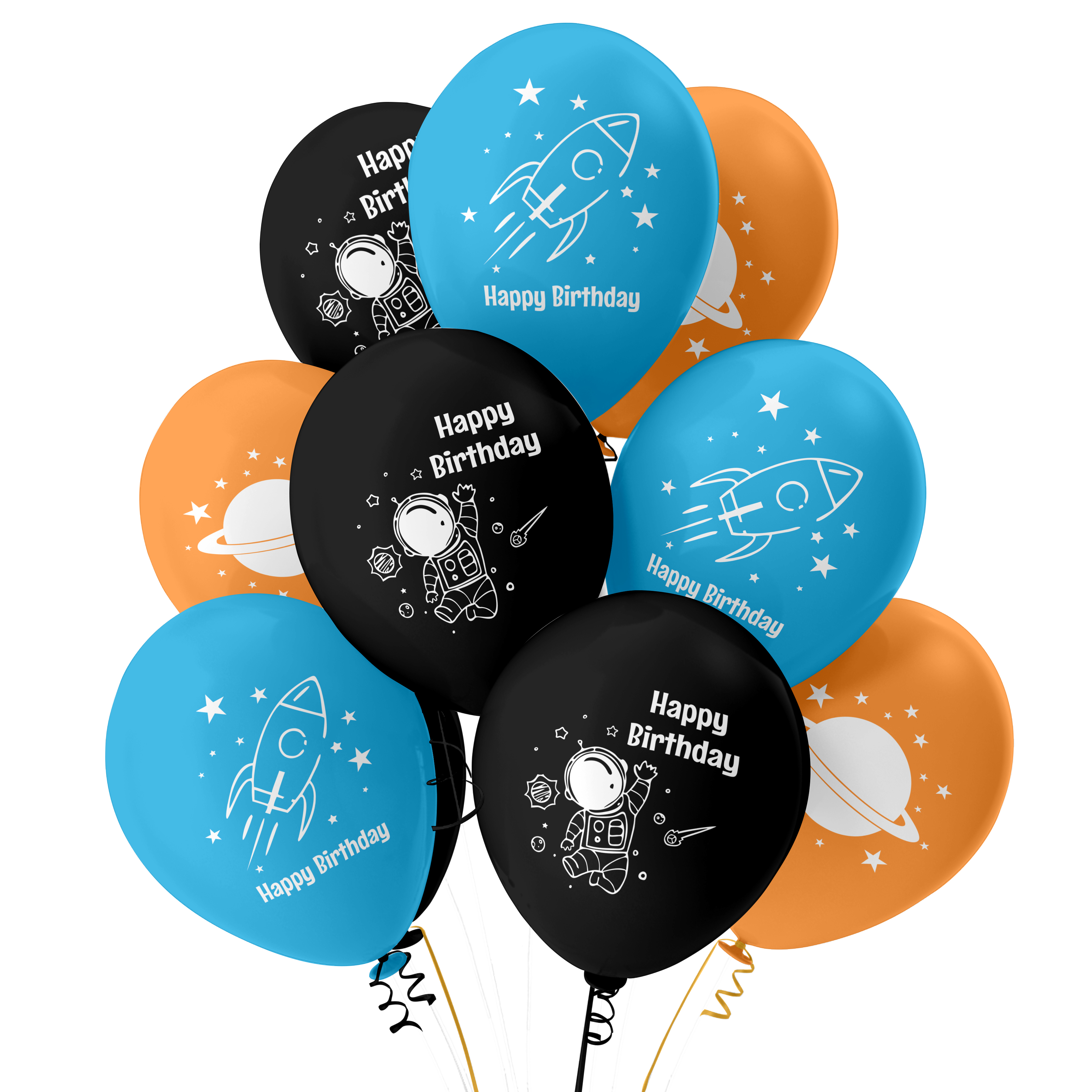 The Magic Balloons Store – Printed Astronaut Space Theme Birthday Party Decoration combo kits – Combo Pack of 38 Pcs, foil 5 pcs Set,1 Happy Birthday banner, 2 Foil Curtains, 30 Balloons-181554