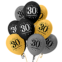 The Magic Balloons- Happy 30th Birthday Balloons decoration combo- 48 pcs Black Gold & silver 30 pcs rubber balloons, Happy Birthday foil banner with 30 Number foil, 2pcs Gold Curtain & handy-pump