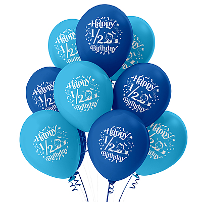 The Magic Balloons -Blue and Silver Half Birthday Latex Balloons (Pack of 10)