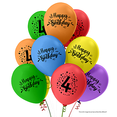 The Magic Balloons-4 Number Balloons and Happy Birthday Latex Balloons With Banner For Four No. Theme Balloons Pack of 21pcs | 20pcs Of Balloons and A Banner | Multicolor Balloons For Birthday