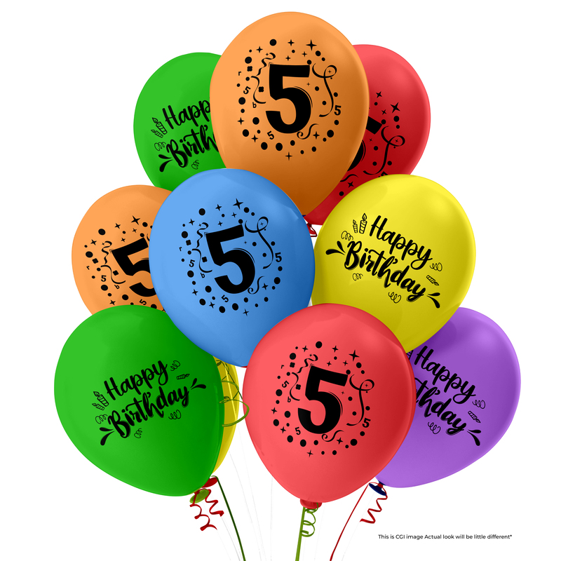 The Magic Balloons-5 Number Balloons and Happy Birthday Latex Balloons With Banner For Five No. Theme Balloons Pack of 21pcs | 20pcs Of Balloons and A Banner | Multicolor Balloons For Birthday
