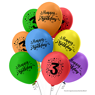 The Magic Balloons-3 Number Balloons and Happy Birthday Latex Balloons With Banner For Three No. Theme Balloons Pack of 21pcs | 20pcs Of Balloons and A Banner | Multicolor Balloons For Birthday