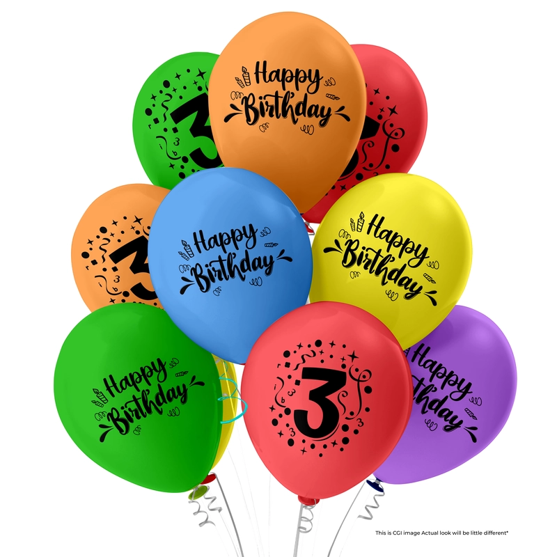 The Magic Balloons-3 Number Balloons and Happy Birthday Latex Balloons With Banner For Three No. Theme Balloons Pack of 21pcs | 20pcs Of Balloons and A Banner | Multicolor Balloons For Birthday