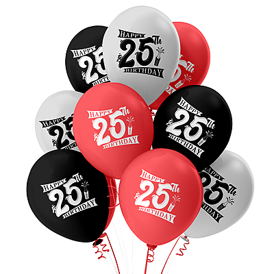 The Magic Balloons- Happy 25th Birthday Balloons Latex Balloons For 25th Birthday Party Pack of 30pcs Red, Sliver, and Black Balloons Party Supplier For Men and Women